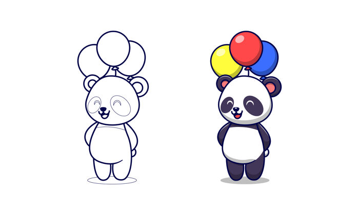 可爱可爱的熊猫抱着气球卡通彩页给孩子们熊猫气球平面