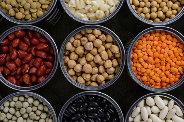 扁豆在顶视图中捕获罐头中的谷物存储记录干农作物麦片