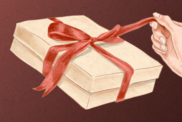 日期情人节礼物盒被拆开手绘插图五颜六色圣瓦伦丁节日