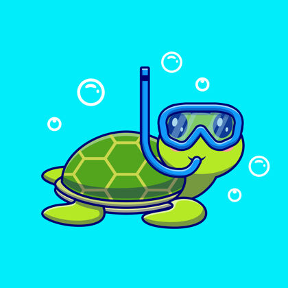 孩子可爱的海龟在海里浮潜卡通人物动物天性与世隔绝泡泡海龟宝宝