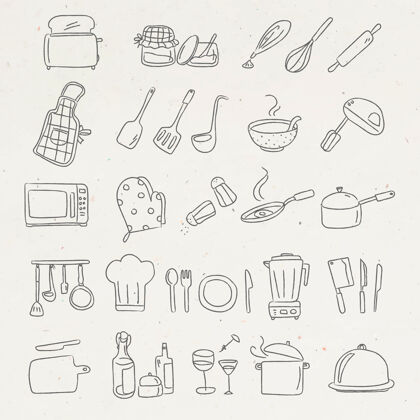 涂鸦可爱的厨房用具涂鸦贴纸套装炊具烘焙面包房