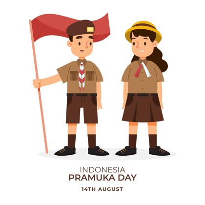 活动Pramuka日插图纪念手绘平面设计