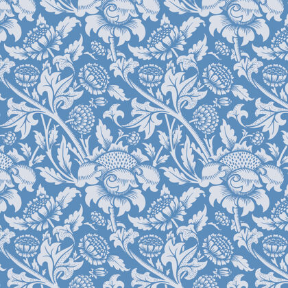 无缝花卉装饰蓝色无缝图案背景叶花菊花