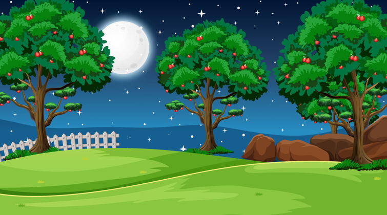 卡通夜色中一片空白的自然公园景观环境水平生态