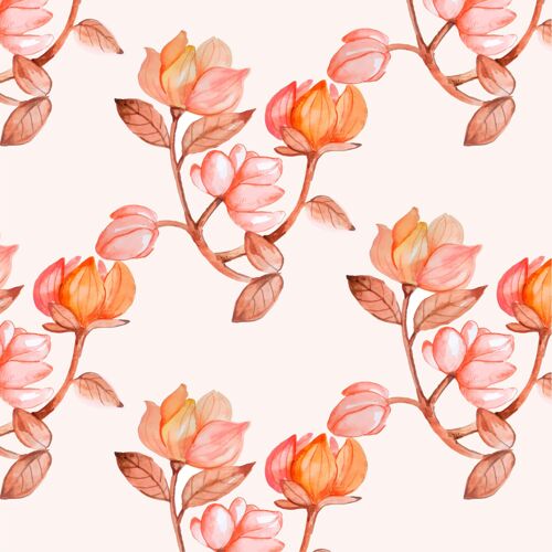 图案手绘水彩桃色花卉图案蔬菜自然图案设计