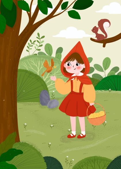 幻想画小红帽插图孩子童话女孩