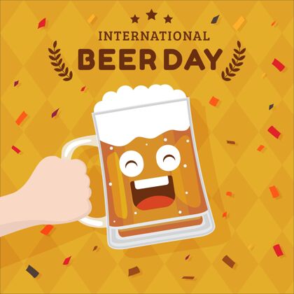 国际平面国际啤酒日插画庆典酒精全球