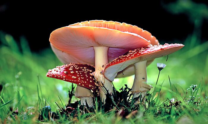 野生白天在森林里种植蘑菇的特写镜头蘑菇秋天自然