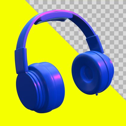 Minimal3d插图蓝色耳机剪辑路径音乐3d模型设备