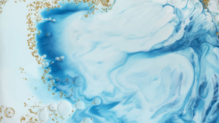 水彩画背景抽象的蓝色水彩与金色闪光的背景艺术飞溅抽象