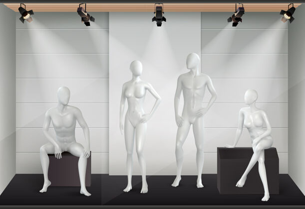 釉面人体模型真实的组成与商店展示与光设备和釉面人体模型的看法设备人人体模型