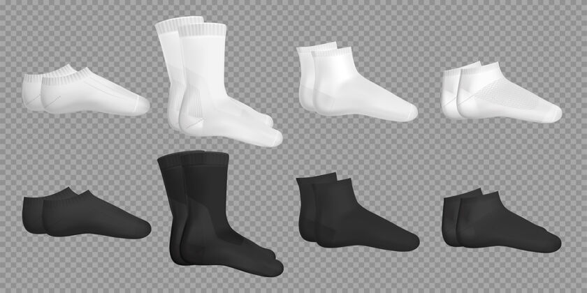 单黑白模版不同休闲袜款实例逼真透明隔离套上不同训练双