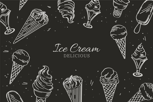 墙纸手绘冰淇淋黑板背景美味背景冷冻食品