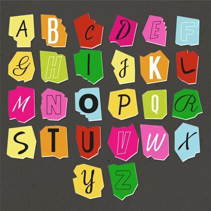 纸张风格五颜六色的勒索信套装收集彩色字母