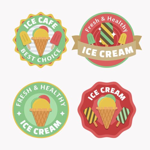 美味扁平冰淇淋标签套装收藏标签包装