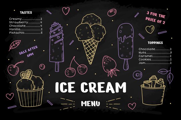 黑板美味冰淇淋黑板菜单模板提神奶油季节