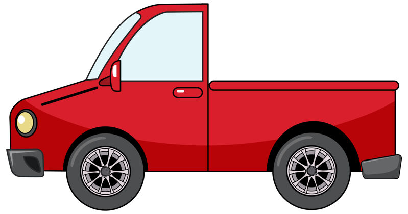 主题卡通风格的红色皮卡车与白色隔离交通汽车汽车
