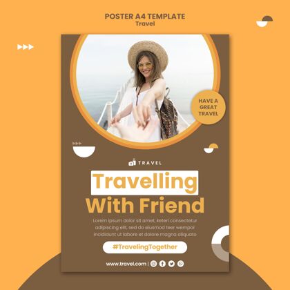 印刷模板与女人同行的垂直海报旅行冒险女人