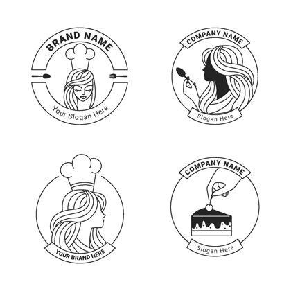 品牌线性平面女厨师标志系列平面设计标志公司