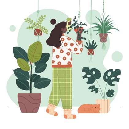 个人人们照顾植物的插图人平面设计人