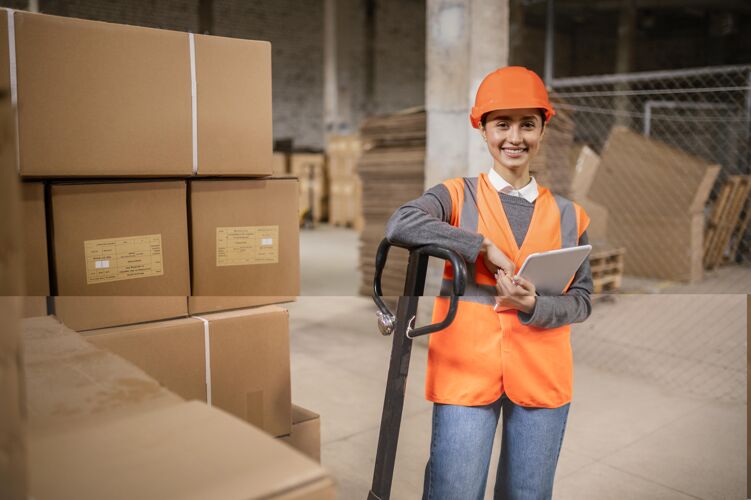 设备工作时戴安全帽的女人工作安全设备工作场所