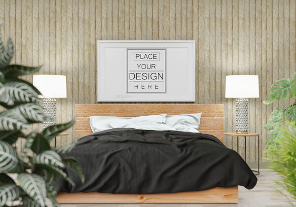 3d墙海报框架模型室内卧室海报框架卧室现代室内