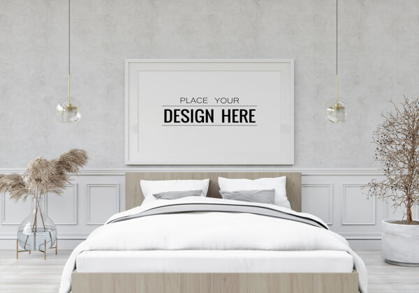 灰色海报框架模型室内卧室花现代室内墙