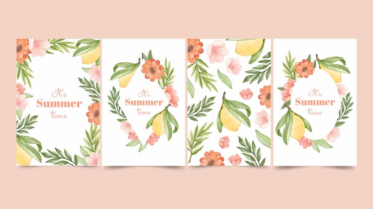 包装手绘水彩画夏季卡片收藏套装卡片收藏夏季