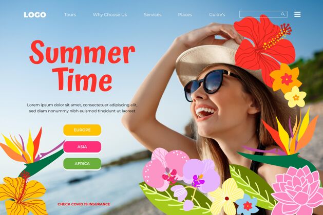 夏季登陆页手绘夏季登陆页模板与照片目的地页潜在客户捕获页压缩页
