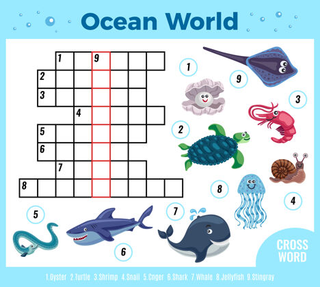 海洋海洋动物有趣的填字游戏夹子牡蛎填字游戏