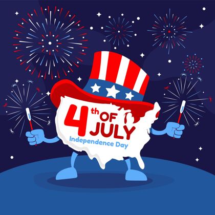 美国手绘七月四日独立日插画爱国独立日庆祝