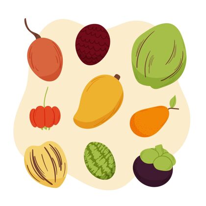 食品手绘插图美味的水果套装新鲜套装水果