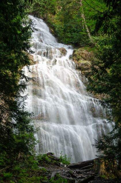 地标美丽的新娘面纱落在加拿大省公园美丽瀑布岩石