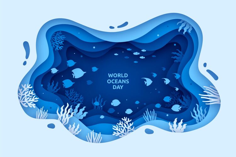全球世界海洋日纸制插图海洋日生态活动