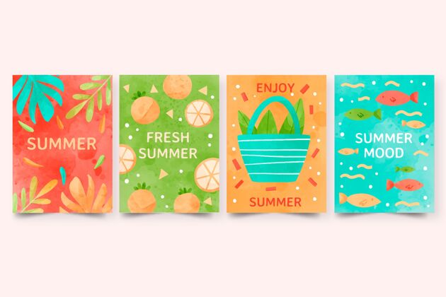 分类手绘水彩画夏季卡片收藏夏季卡片模板夏季夏季卡片