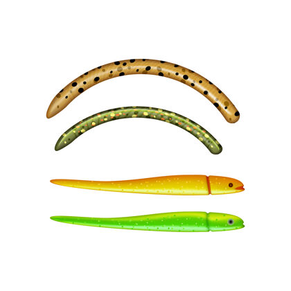 对象五颜六色的蠕虫和鱼饵现实孤立的插图鱼运动齿轮