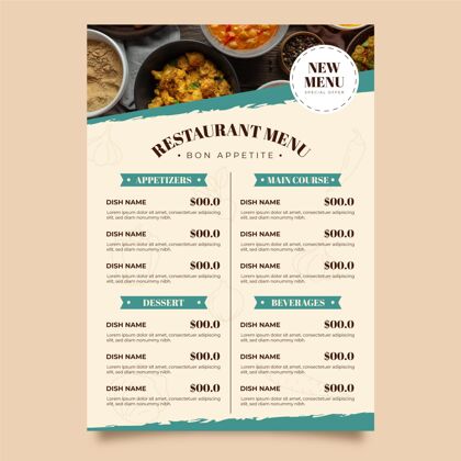 餐厅菜单模板有机平面乡村餐厅垂直菜单模板与照片餐厅菜单平面设计乡村菜单