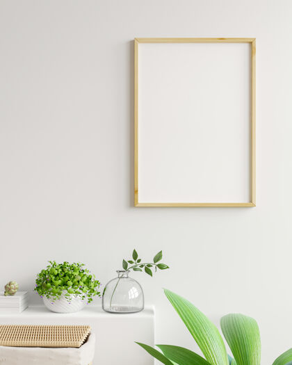 小室内海报与垂直空木架斯堪的纳维亚风格 三维渲染木板三维渲染格式