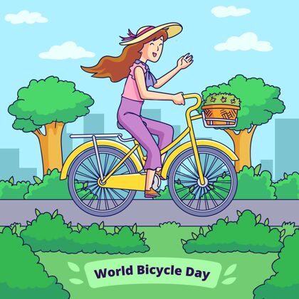 活动手绘世界自行车日插图骑自行车全球环保