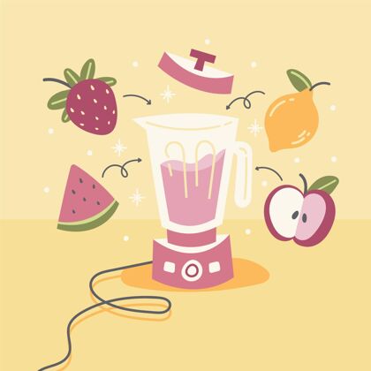 健康手绘果汁在搅拌机玻璃插图美味手绘食品
