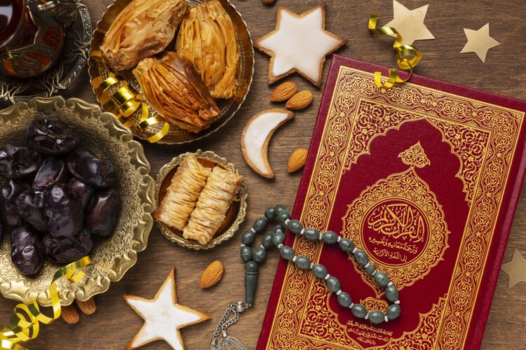 阿拉伯新年用传统食物和装饰伊斯兰新年祈祷珠子文化