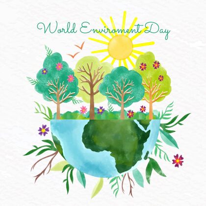 庆典手绘水彩画世界环境日插画世界环境日6月5日拯救地球