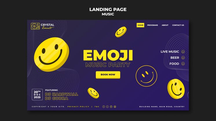 登录页Emoji音乐派对登陆页模板设计表情音乐布局