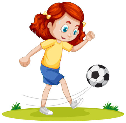 玩耍可爱的女孩踢足球卡通人物孤立人物青少年人