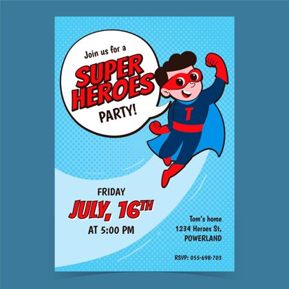 超级英雄手绘超级英雄生日请柬模板孩子生日派对生日派对准备打印