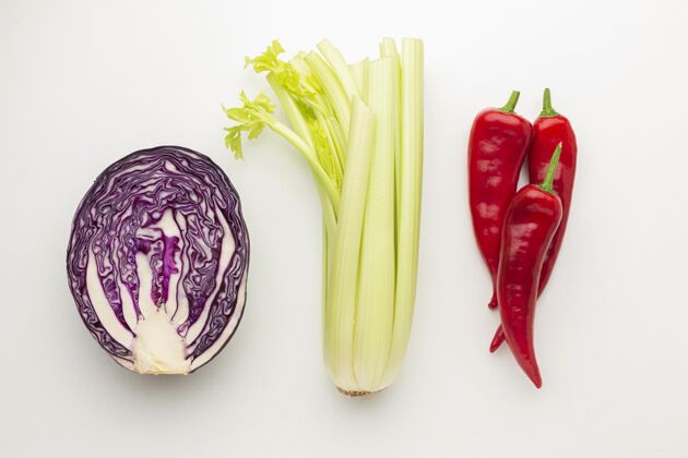 组成新鲜蔬菜的摆放俯视图水平蔬菜
