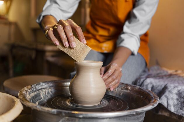 爱好特写艺术家做陶器水平工艺生活方式