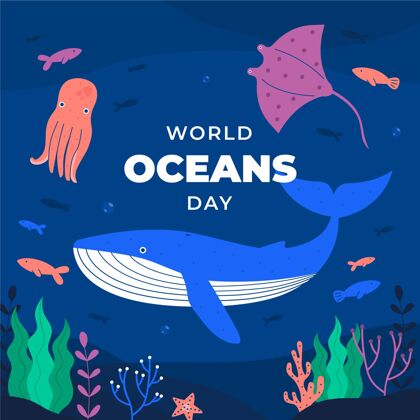 全球平面世界海洋日插图生态系统海洋日平面