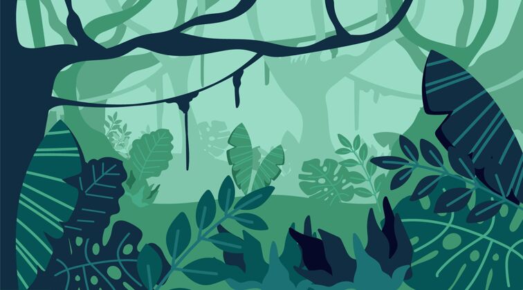 植物卡通丛林背景丛林墙纸背景