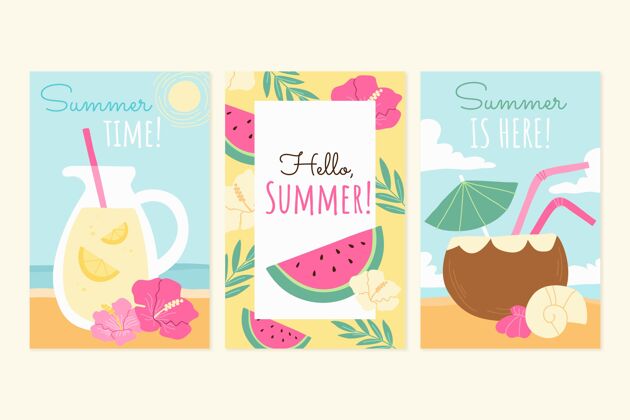 夏季卡片模板手绘夏季卡片系列夏季季节包装